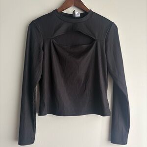 H&M Divided Black Ribbed Long Sleeve Cutout Top Size L
